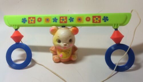 Vintage Baby Crib Toy Musical Bear Rings Bar Dangling 60s 70s Unmarked
