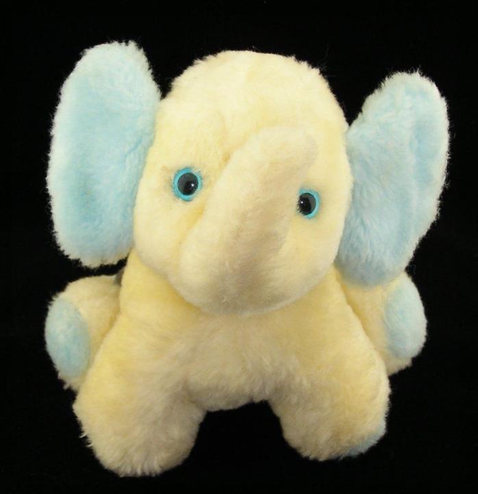 Vintage Fan Fair Toys Musical Elephant Yellow Blue Wind Up Baby Stuffed Plush