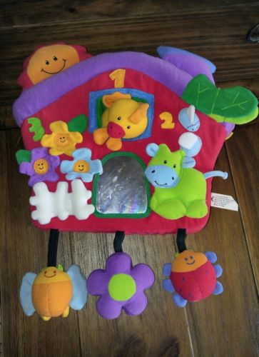 Soft Plush Foam Farmhouse Baby Crib Attach Toy With Mirror Animals Flowers