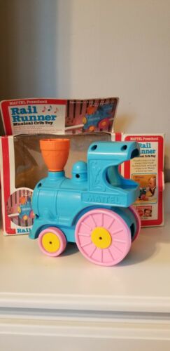 Vintage Mattel Train Crib Rail Runner Musical Infant Toy 1979 Blue & Pink USA