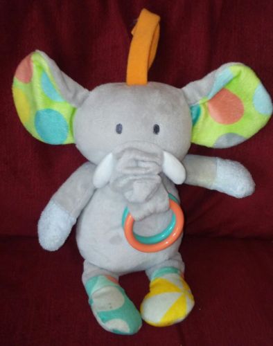 Manhattan Toy Musical Elephant Crinkle Ear Gray Baby Crib Animal Pull Down Trunk