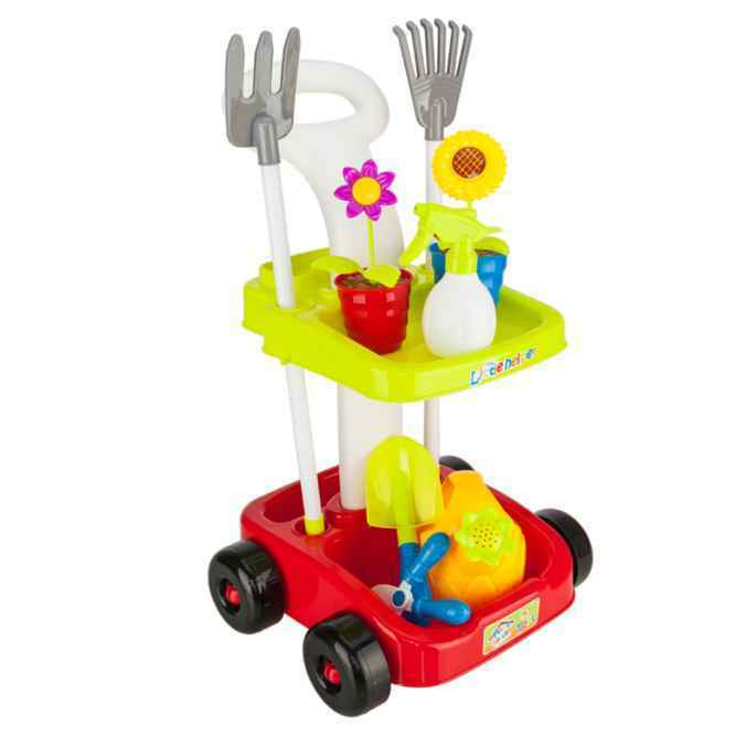 US New Kid's Garden Tool Toy Set with Double Decker Push Cart For Ages 3 and UP