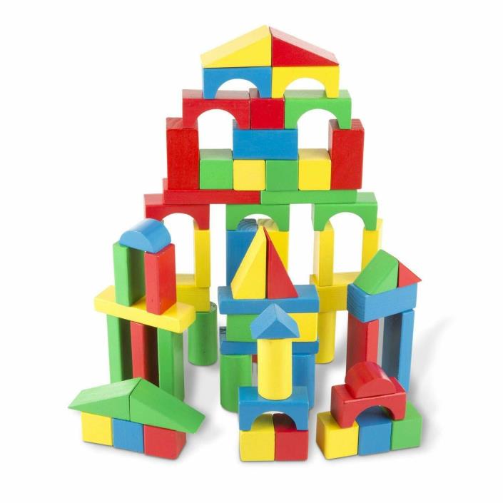 Melissa & Doug Wooden Building Blocks Set, Developmental Toy, 100 Blocks in 4