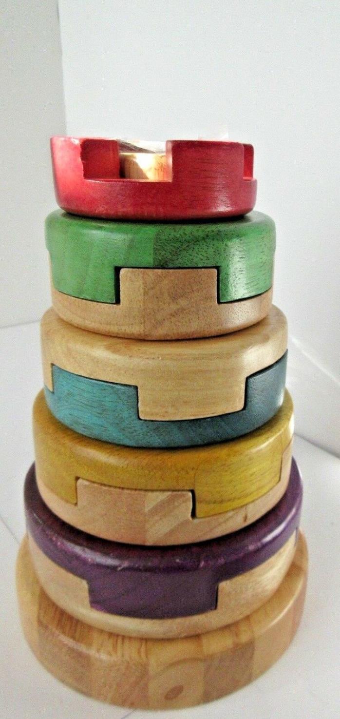 2010 Five Tier VINTAGE  P'Kolino Authentic Chinese Wooden Stacking Puzzle