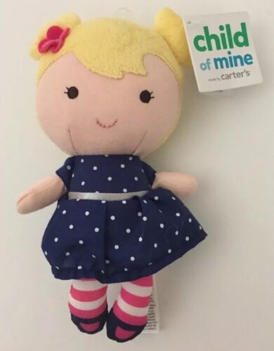 2015 Carter's Child Of Mine Plush Girl Doll Rattle Blue Dress W/ Tag 7