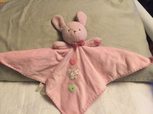 Carter's Security Blanket Lovey Plush Girl Bunny Rabbit Satin Pink Heart Flower
