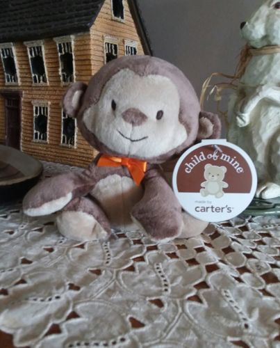 NEW Carters Child of Mine Brown Tan Monkey With Orange Bow Ribbon Plush 6