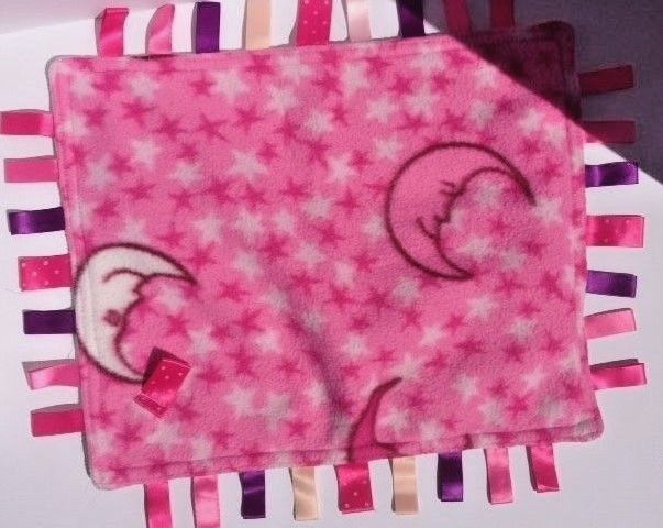 Handmade Infant Lovey Baby security blanket pink with stars and moon plus tags