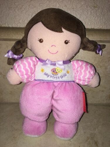 Fisher Price Pink My First Doll Baby Brown Hair Braids Ladybug Toy Rattles Lovey