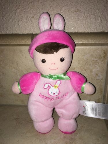 Prestige Baby Pink My First Doll Toy Brown Hair Rattles Happy Easter