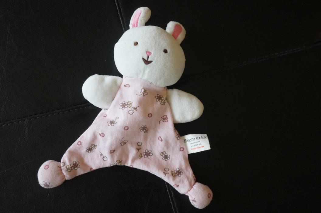 SECURITY Blanket BABY WORKS Pink BUNNY Rabbit Flowers Soft Lovey TOY Plush 8-9