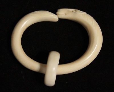 Antique Ivory Coloured Carved Bone Teether Ring/Rattle