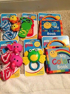 NWT set 6 baby teethers soft books and foot rattles.    shower gift Sassy Grin
