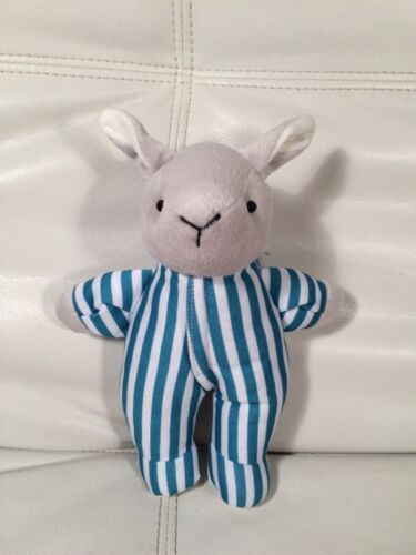 GOODNIGHT Moon BUNNY Rabbit PLUSH Rattle Teal STRIPED Pajamas CHIME Clean