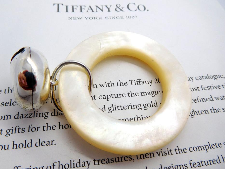 Tiffany Mother of Pearl & Sterling Silver Teething Ring Rattle