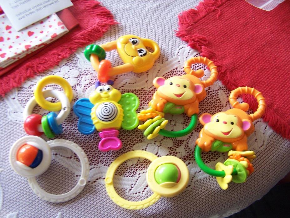 7 - Vintage Fisher Price Baby Toys Rattles Teething Rings