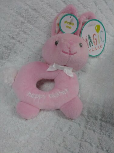 Magic Years Happy Easter Pink Bunny Baby Rattle NWT