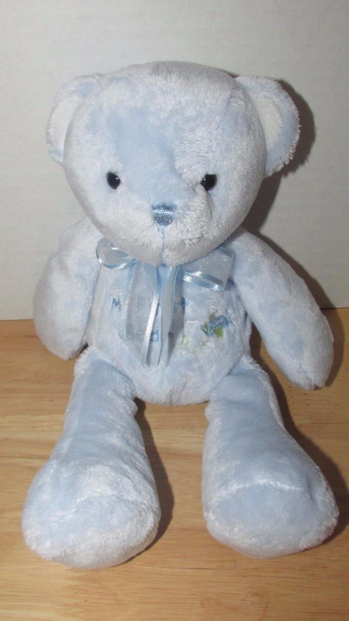 Carters Just One Year Plush Teddy My first Bear Rattle blue bow airplane Baby
