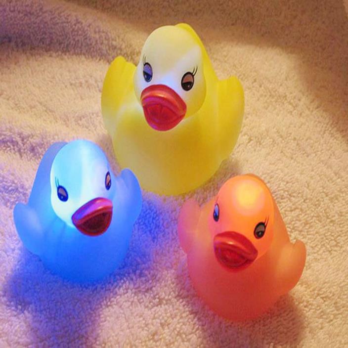 US Mini LED Flashing Glow Duck Baby Children Bath Toys Float Water Play Cute Toy