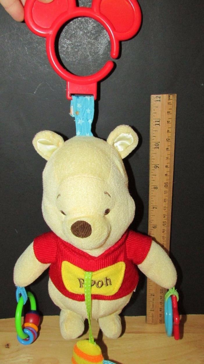 Disney Winnie the Pooh plush chime rattle hanging crib stroller toy ring clip