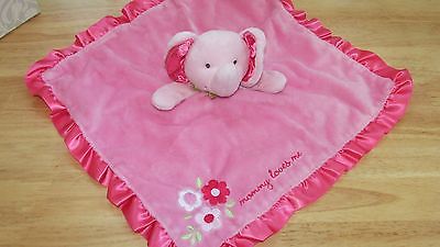 Carters Mommy Loves Me Elephant Pink Security Blanket Lovey Flowers satin ruffle