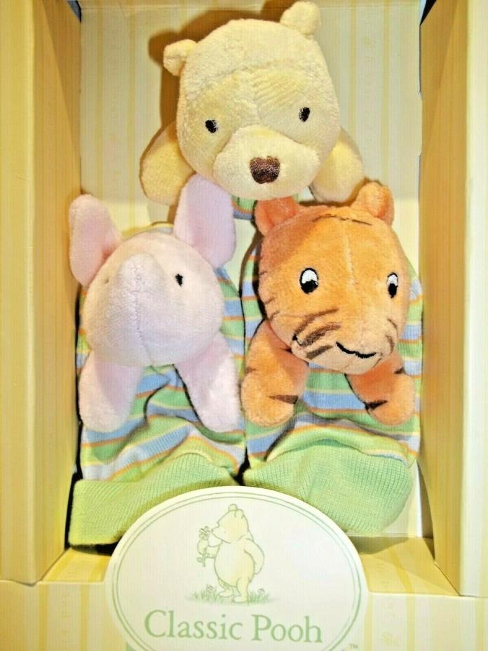 Classic Winnie the Pooh Foot and Wrist Baby Rattle Set Plush Toy Retired HTF NEW