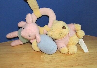 Disney Pooh plush rattle hanging toy baby Piglet honey pot loop squeak +