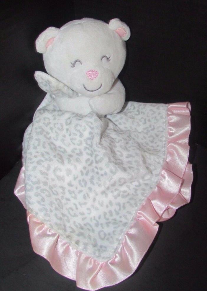 Carters White Teddy Bear baby Security Blanket Gray Leopard print Pink satin