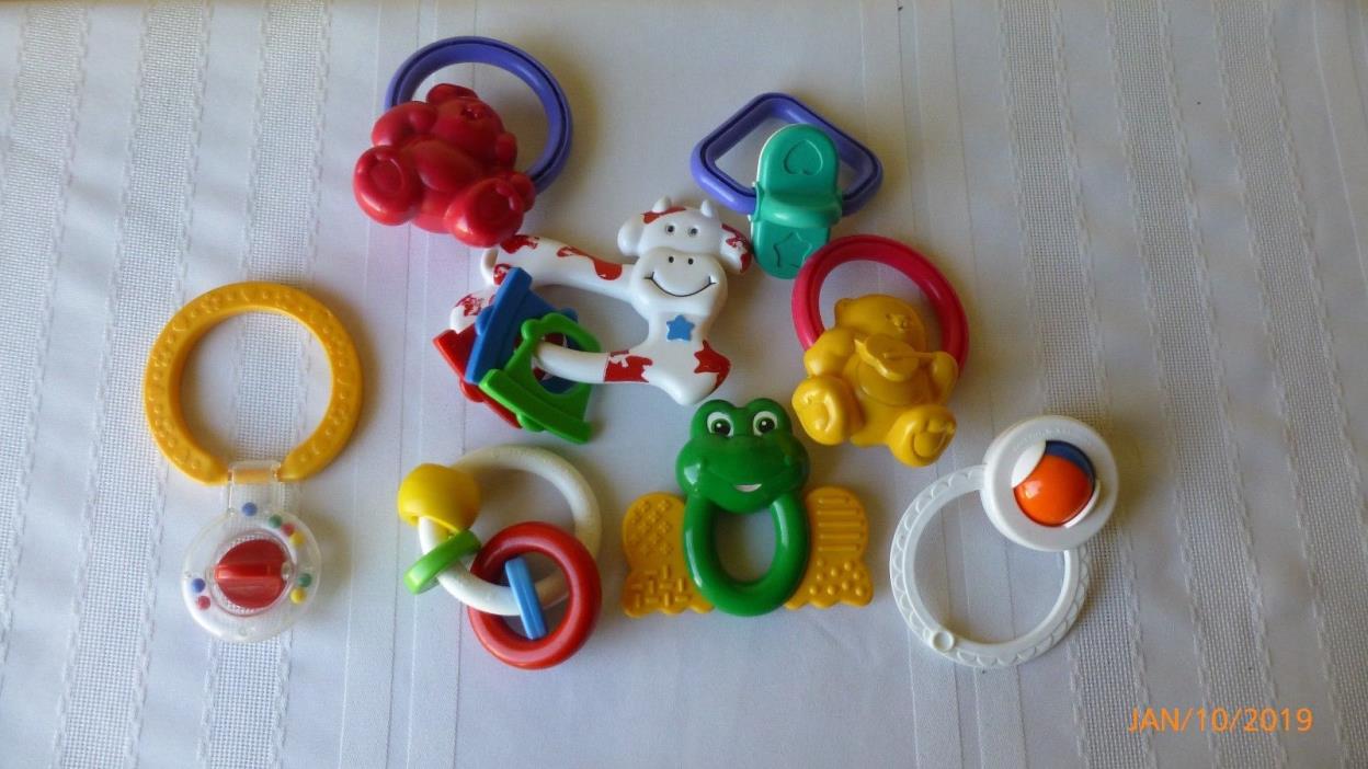 Vintage Lot of 8 Baby Rattles Fisher Price and More Collectible