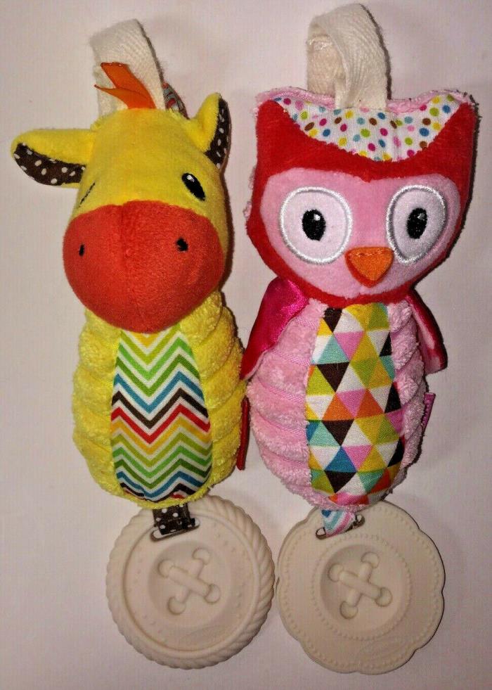 Infantino Owl Giraffe Rattle Crinkle Teething Baby Toys Clean FREE SHIPPING