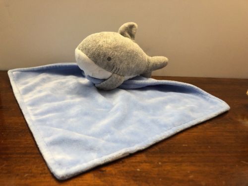 Carters Shark Security Blanket blue gray white rattle plush baby lovey toy