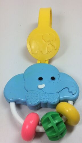 Vintage Fisher-Price Elephant Rattle Baby Toy Take Along Crib Stroller #619