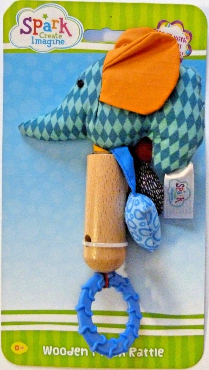 Wooden Plush Elephant Rattle Spark Create Imagine Natural Materials Ages 0+ New