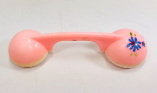 Vintage Baby Rattle Pink Thin Plastic 1950's Phone Receiver Pink MCM Toy Floral