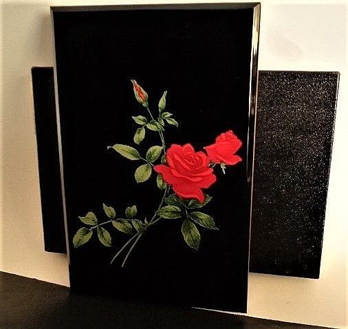 Vintage Lacquered Otagiri Address Book Black Red Roses with Box