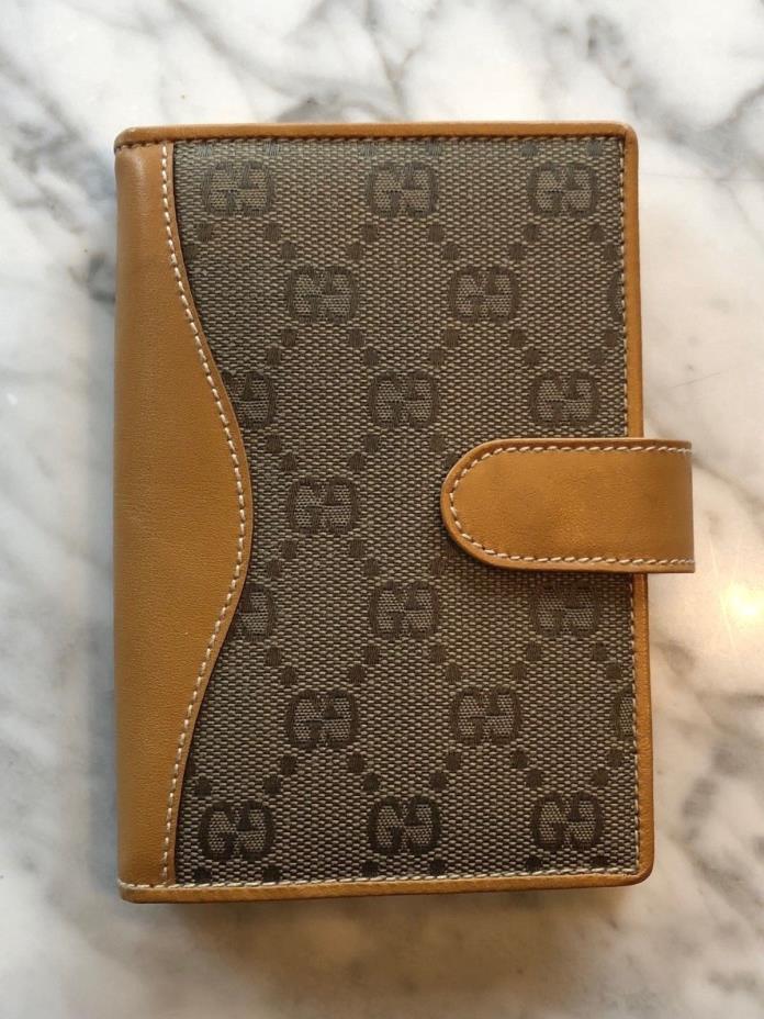 GUCCI Brown GG Monogram Canvas & Leather Address Book Snap Small Agenda  Cover