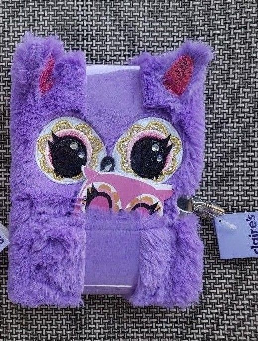 NWT Girl's Plush Owl Diary Journal with Lock & Keys Claire's