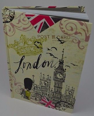 Hardbound Journal w/ Ribbon Closure London Post Card Crown British #325