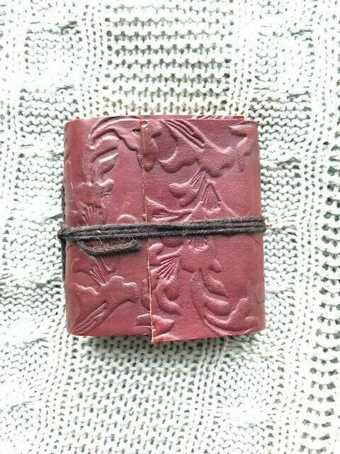 Small Leather Tevel Notebook with Handmade Paper Scrollwork Embossed