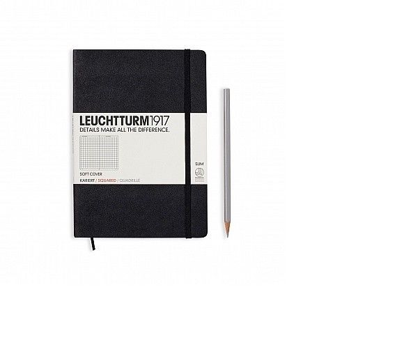 Leuchtturm1917 Soft Cover A5 Medium Notebook, Squared 121 Numbered Pages, BLACK