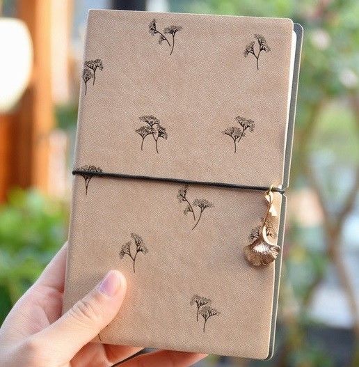 Dandelion Cute Stationary Notebook with Ginkgo Tie Natural Beige Tan