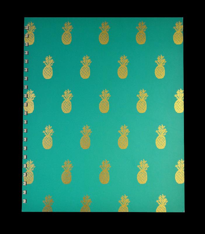 CLEMENTINE PAPER INC. TEAL GREEN SPIRAL NOTEBOOK W/GOLD FOIL PINEAPPLES 9