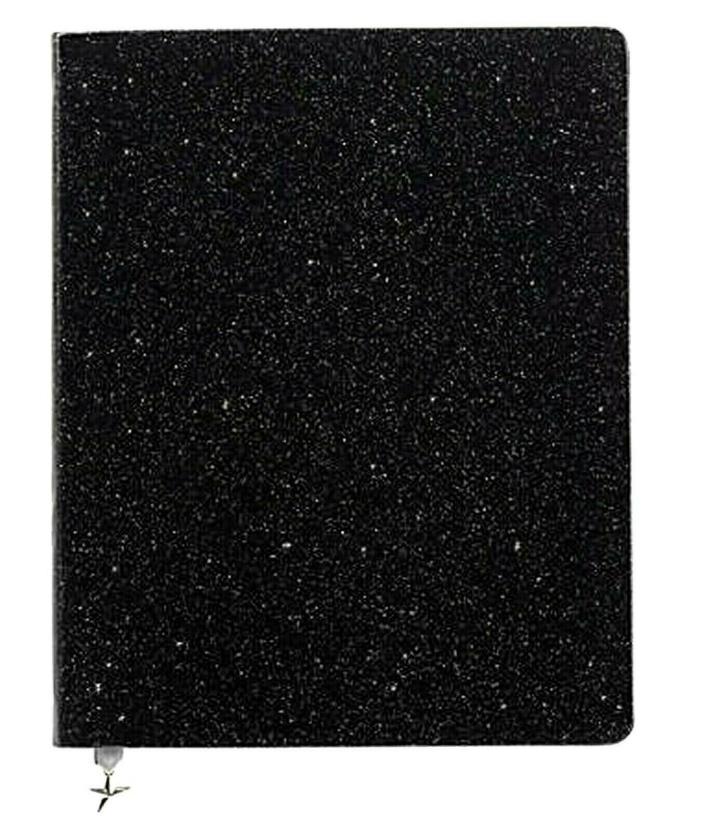 LARGE GLOSSY BLACK GLITTER SHINE COLLEGE RULED  JOURNAL 8