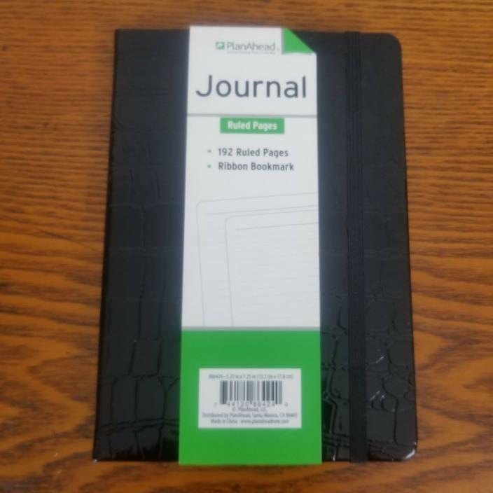 Journal Diary Black 192 Lined Pages Ribbon Bookmark PlanAhead 7.25X5.25