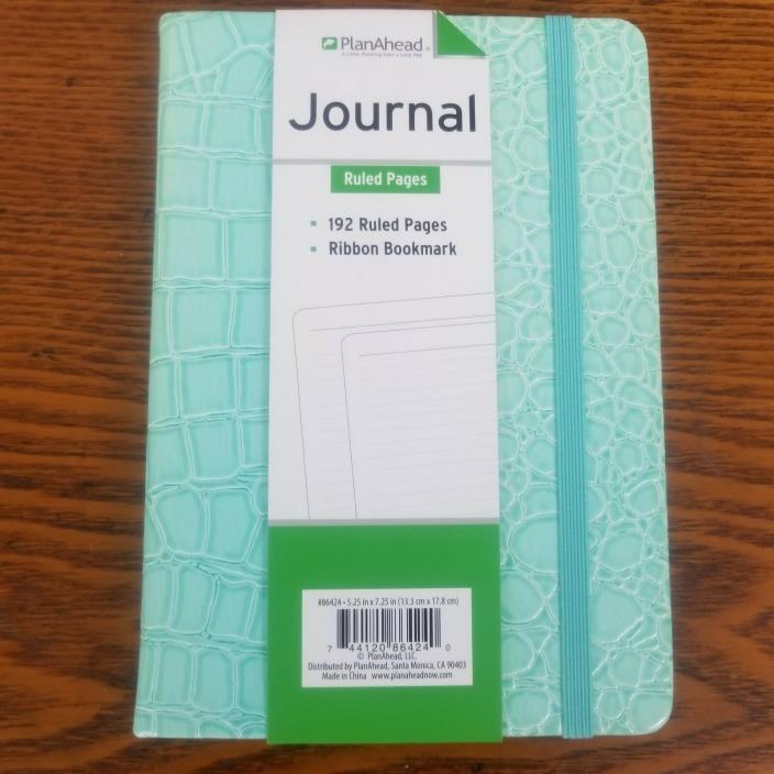 Journal Diary Green Aqua 192 Lined Pages Ribbon Bookmark PlanAhead 7.25X5.25