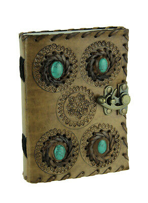 Embossed Leather Bound Turquoise Green Stone Locking Journal