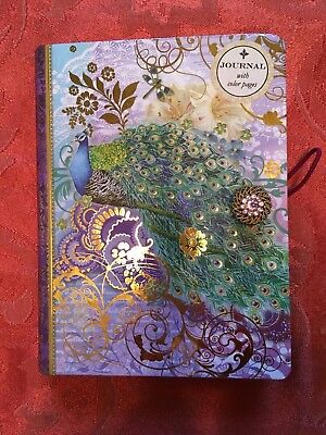 PUNCH STUDIO ROYAL PEACOCK HARDCOVER JOURNAL WITH COLOR PAGES & UNIQUE CLOSURE