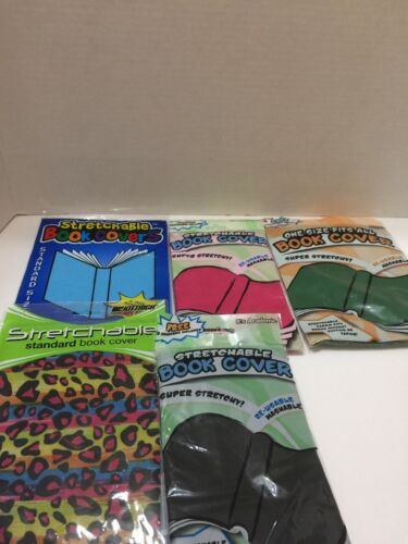 Stretchy Book Cover Lot Of 5 Blue Pink Green Black Leopard