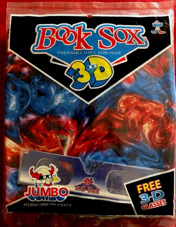 New Book Sox JUMBO Stretchable Blue Red Fabric Book Cover with Free 3-D Glasses