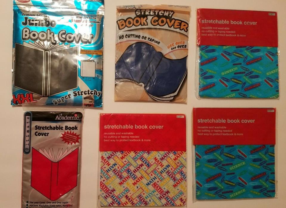 Lot Of 6 Stretchy book covers Stretchable Various sizes